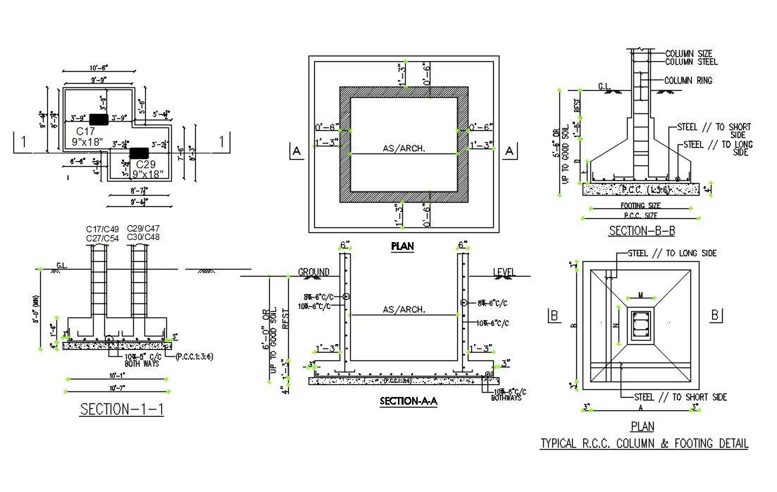 Rcc Foundation And Column Layout Plan With Dimension Cad Drawing