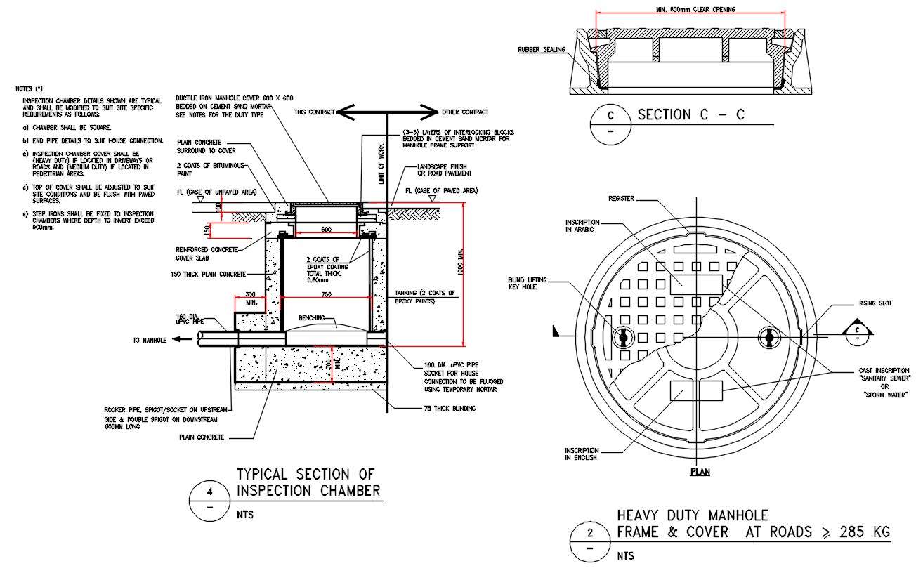 Typical Section Of Inspection Chamber Drawing - Cadbull