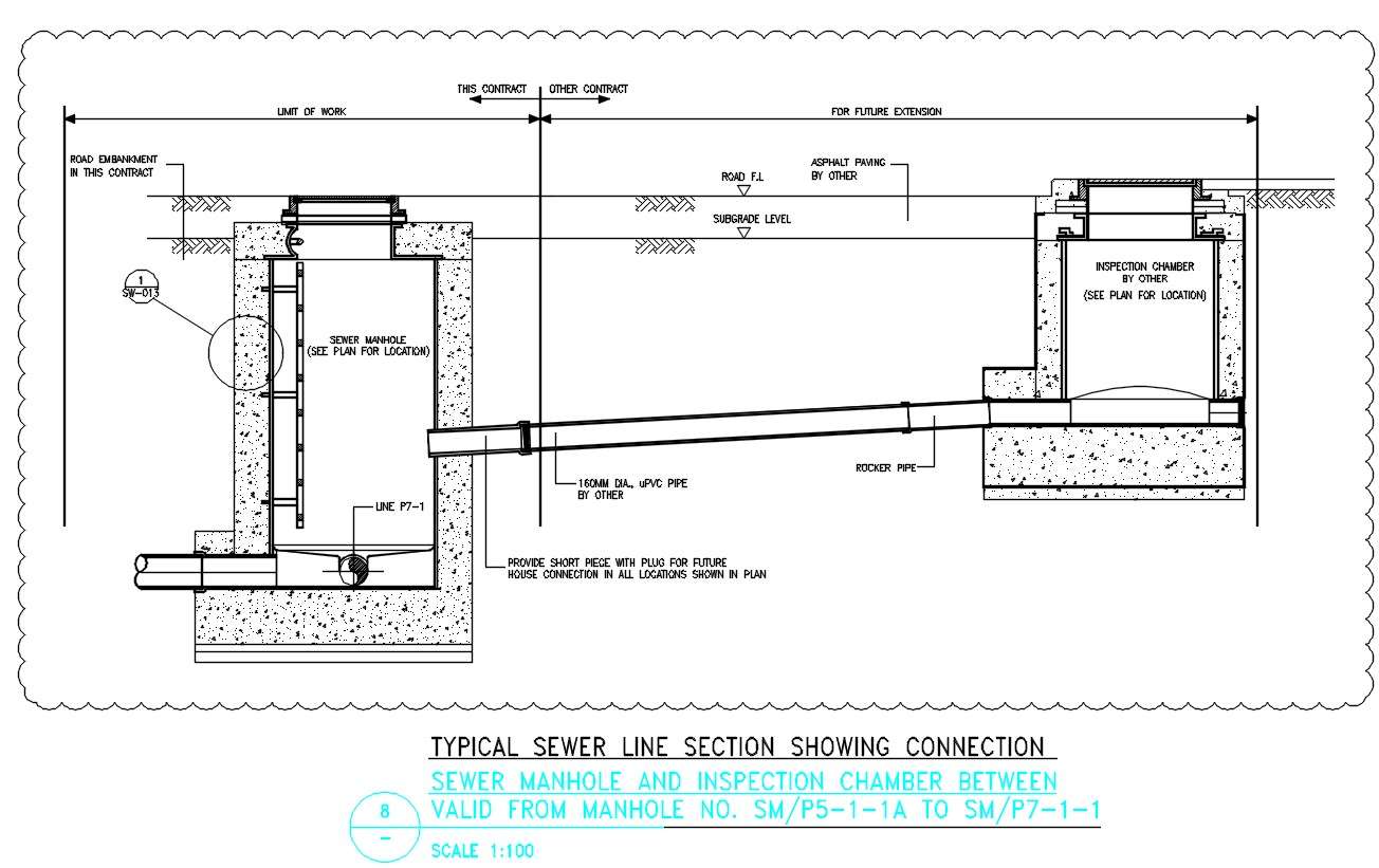Typical Sewer Line Connection To Chamber Section Drawing DWG File Cadbull