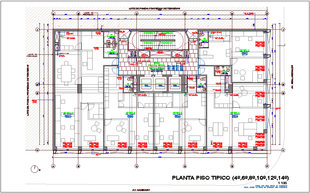 Typical floor four to fourteen floor plan of office with architectural ...