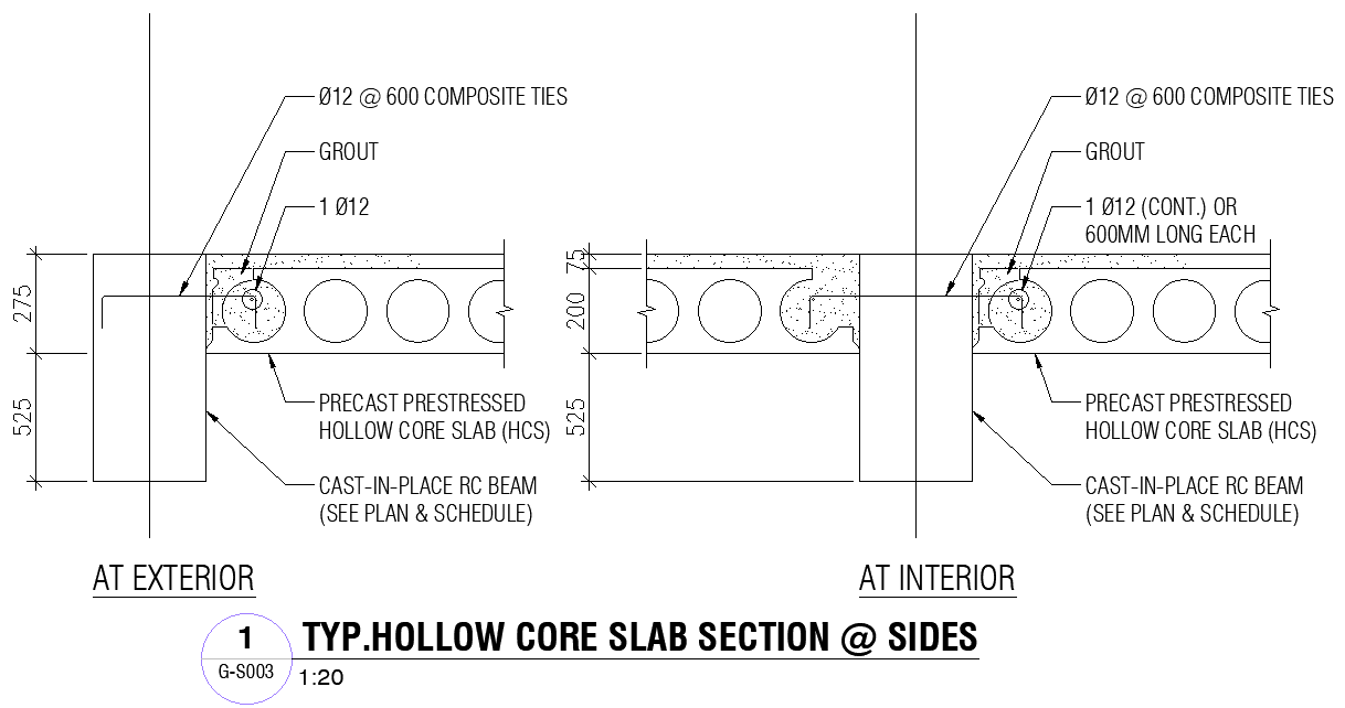 Typical Hollow core slab Section at sides Detail DWG AutoCAD file - Cadbull