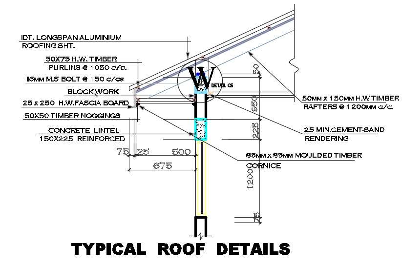 Typical Roof Section Drawing Free Download DWG File Cadbull