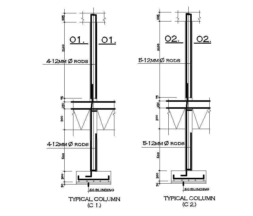 Typical column detail is given for 12x13m house plan in this Autocad ...