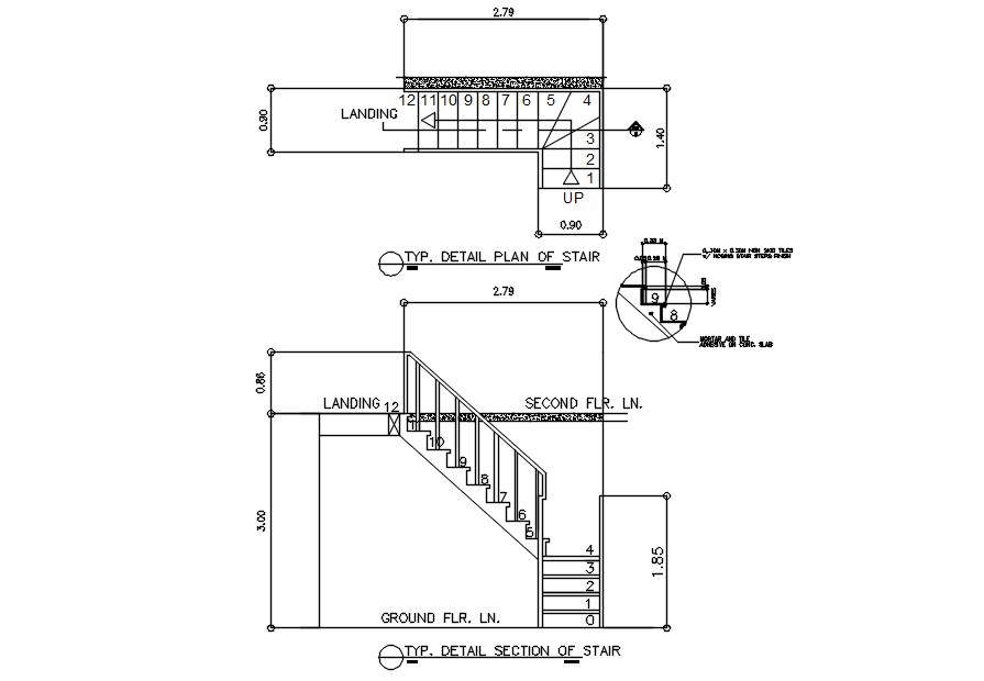 Typical detail section of stair in AutoCAD 2D drawing, dwg file, CAD ...