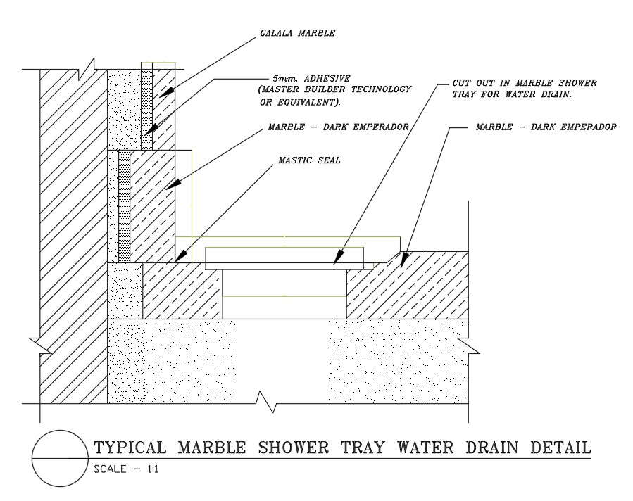 Typical Marble Shower Tray Water Drain Detail In Autocad 2d Drawing Dwg File Cad File Cadbull