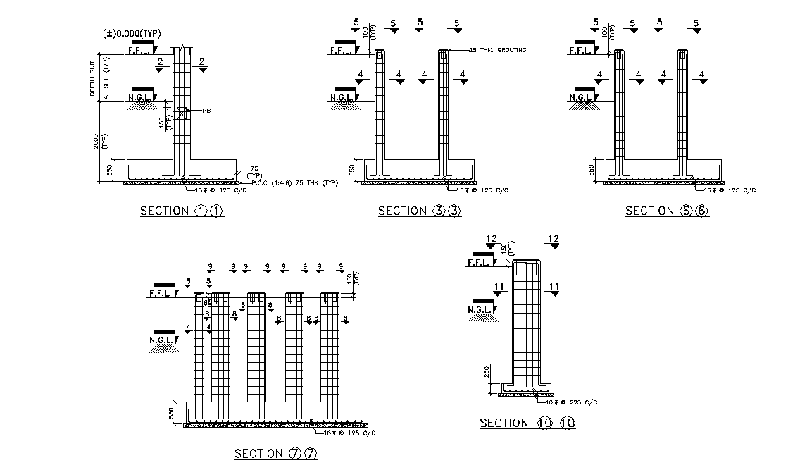 Typical sectional layout of the footing. Download AutoCAD 2D file ...