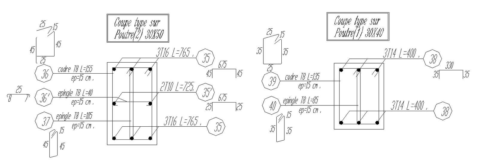 Typical Section Of Beam With Reinforcement Details In Autocad 2d Drawing Cad File Dwg File 3629