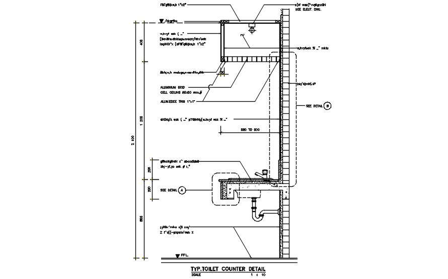 Typical toilets counter details given in the the Autocad 2D DWG drawing ...