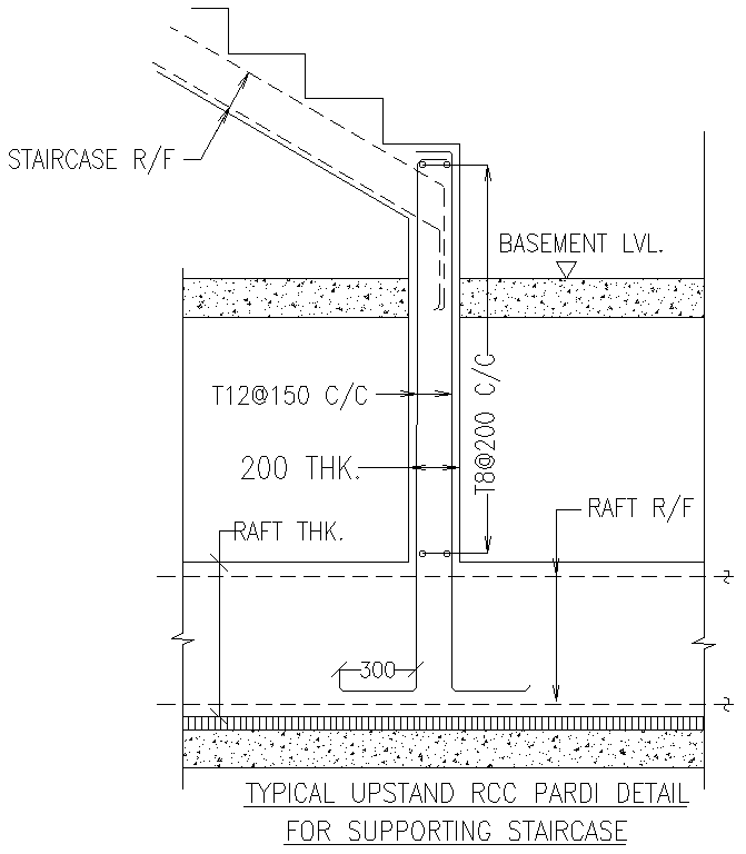 Typical upstand rcc pardi details for supporting staircase detailed dwg ...