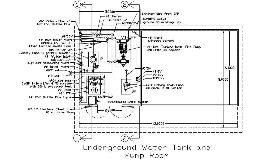 Underground Water Tank And Pump Room Detail Drawing Presented In This Autocad Drawing File 0733