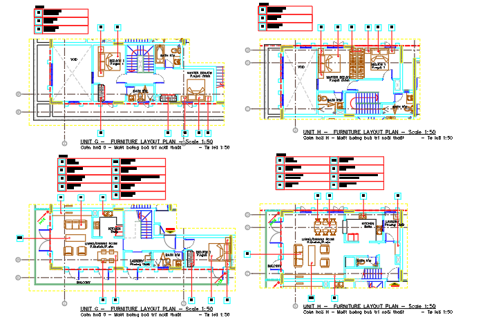 Unit G, H furniture layout - Cadbull