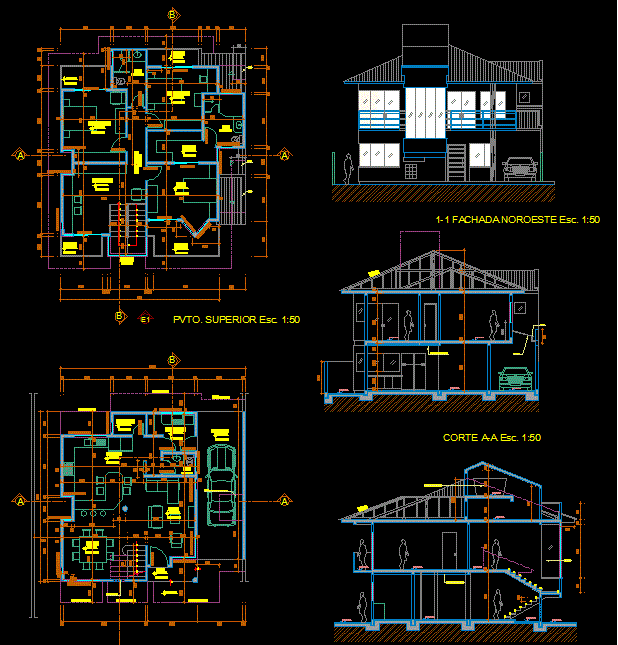 Front and side elevation design of modern villa. Download the dwg ...