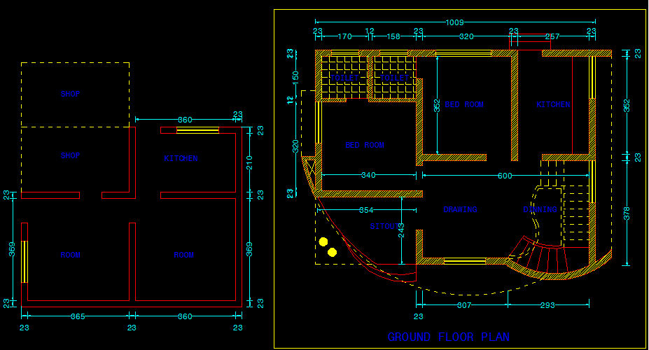 Ground floor plan and interior design of the modern bungalow layout ...