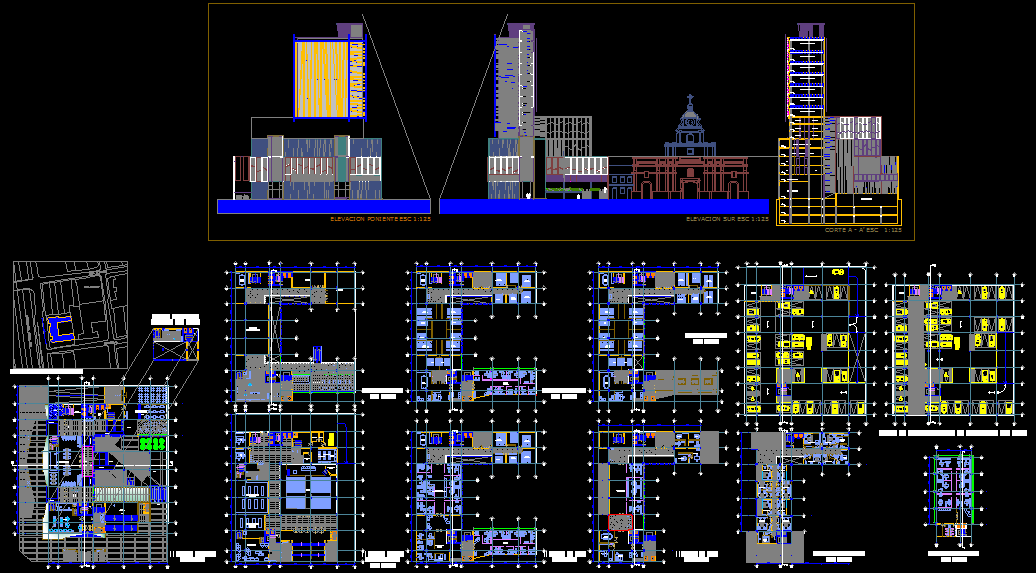 Autocad Drawing files of the commercial building floor plan, section