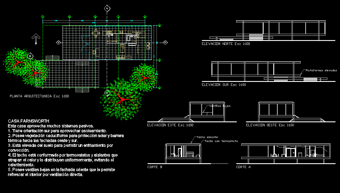 Farnsworth House Plan Section Elevation