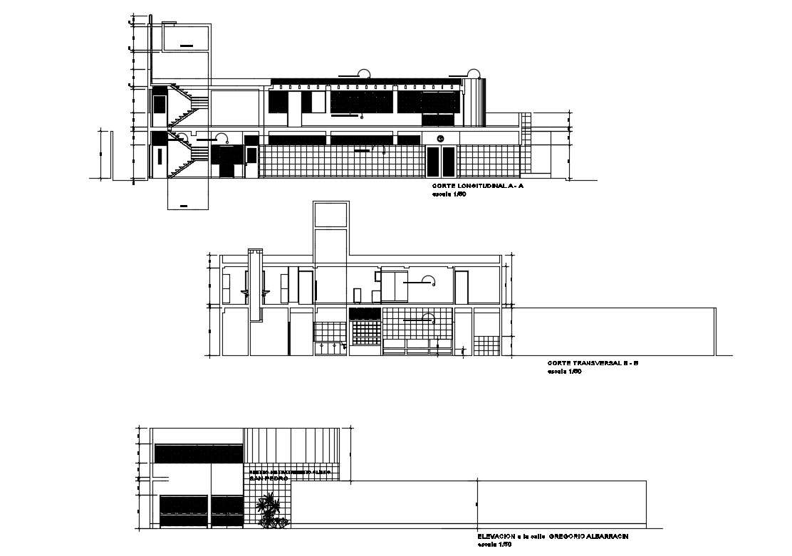 Urban two-level clinic elevation and section cad drawing details dwg ...