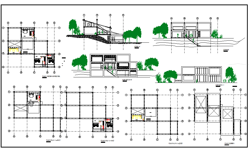 Vacation Home Plan and Elevation dwg file - Cadbull