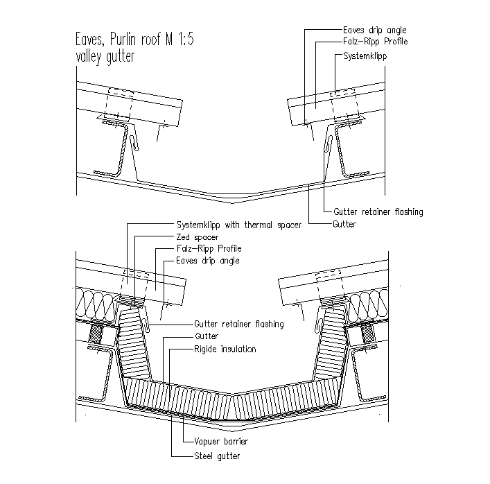 Valley Gutter Section CAD Drawing Download DWG File Cadbull