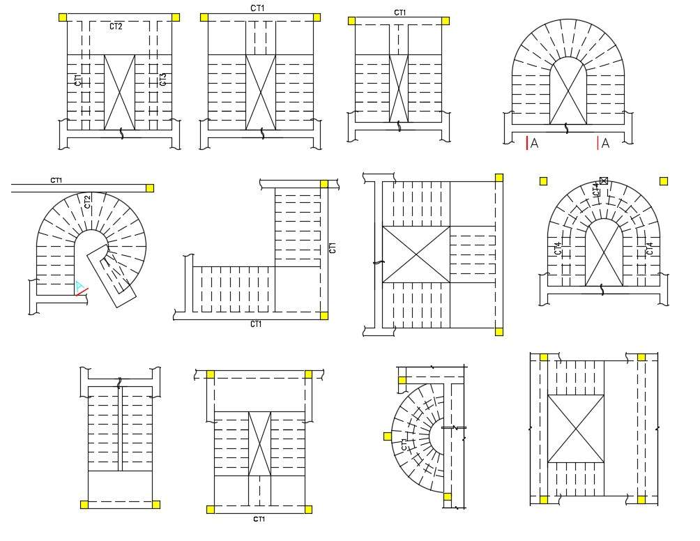 Various Style Staircase Design Layout Plan AutoCAD drawing Download ...