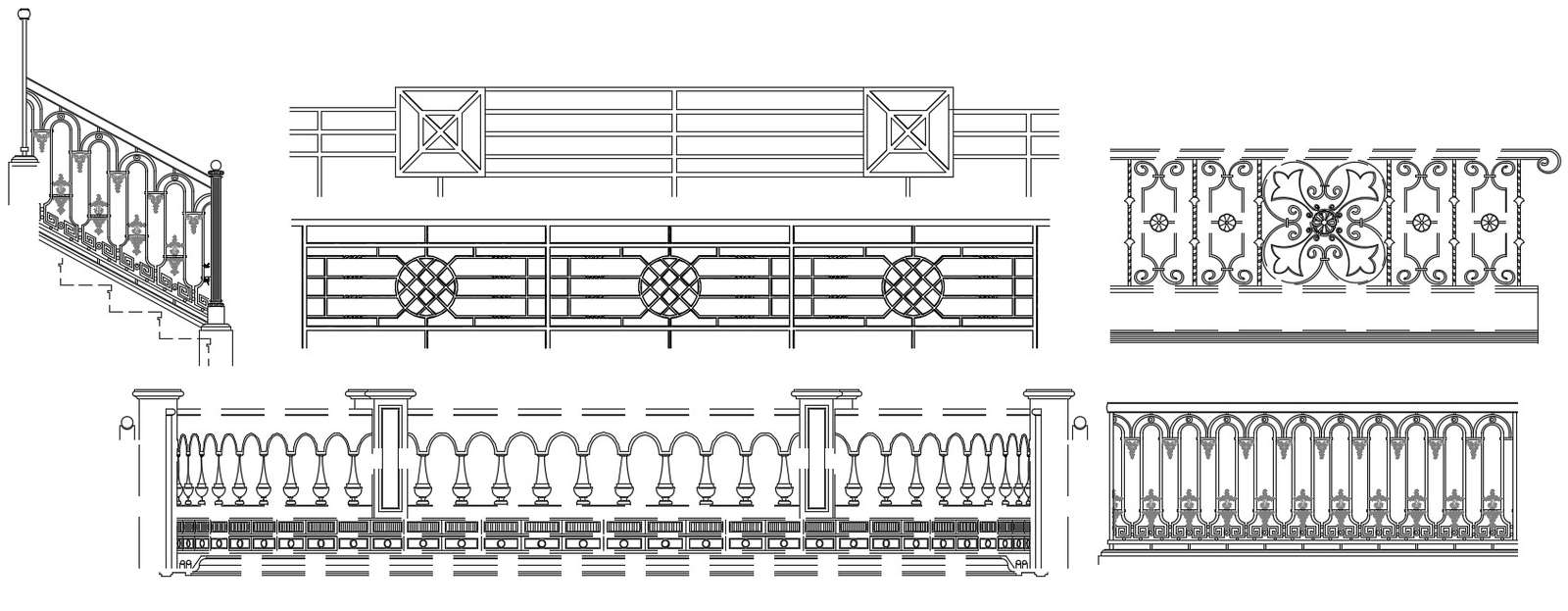 Various Types of Railing Design 2d CAD Drawing Free Download Cadbull