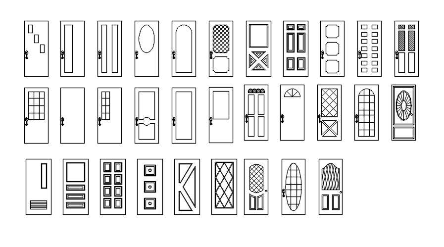Various designs of door CAD blocks in AutoCAD 2D drawing, CAD file, dwg ...