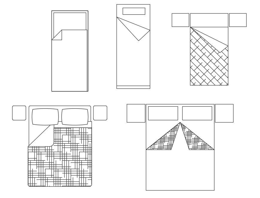 Various Types Of 2d Bed Design Autocad Furniture Drawing Blocks E80