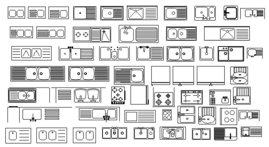 Various types of kitchen sink design CAD blocks in AutoCAD 2D drawing ...