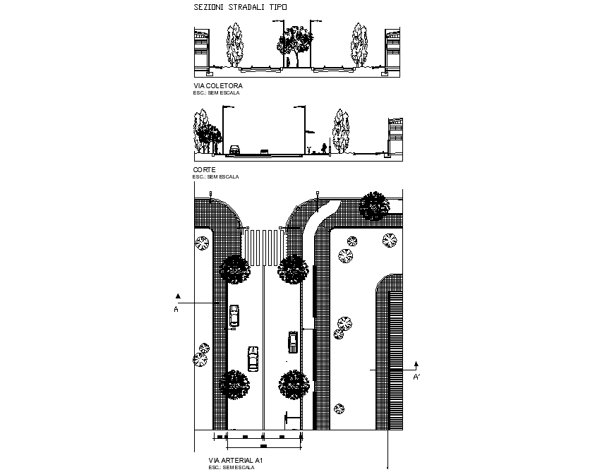 Via arterial plan and section detail dwg file - Cadbull