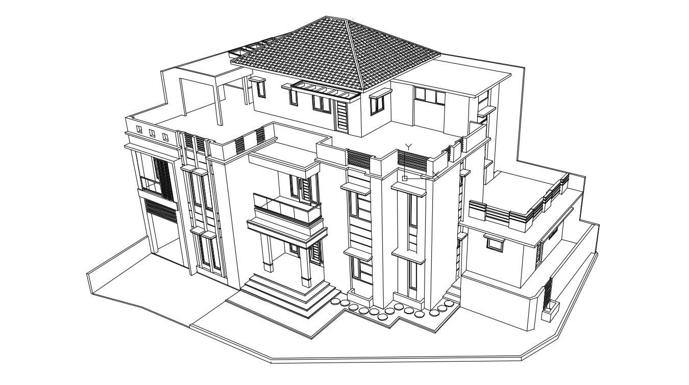 villa-isometric-3d-view-cadbull