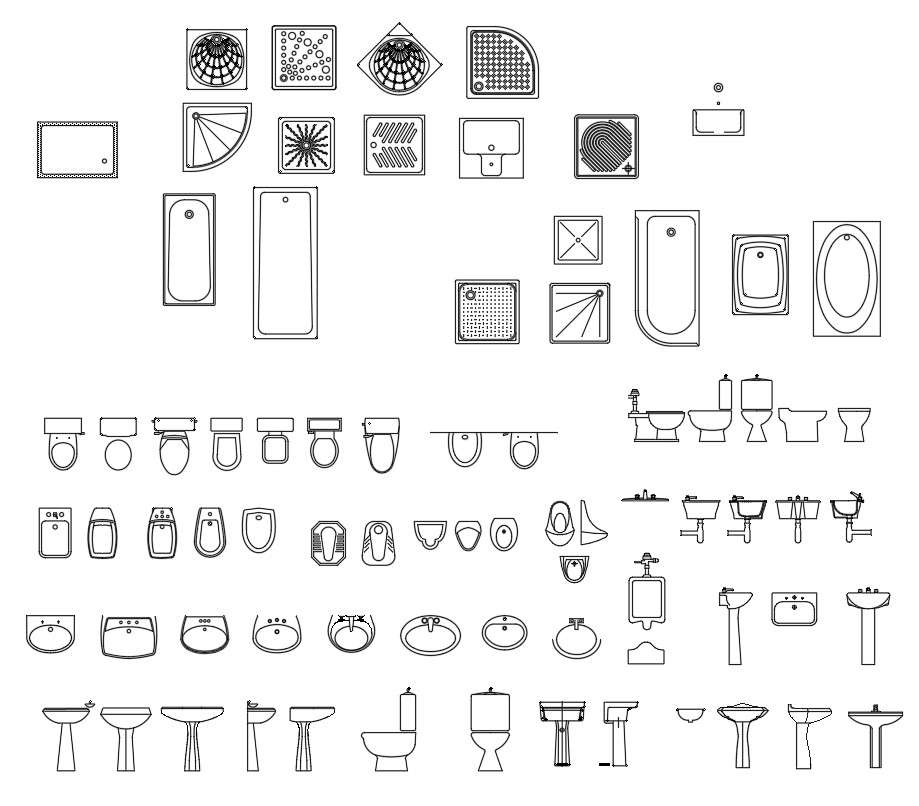 WC, urinals and washbasins CAD blocks in AutoCAD 2D drawing, CAD file, dwg file Cadbull