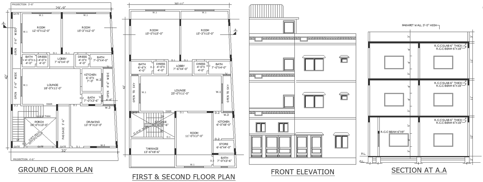 Walking wardrobe plan design with elevation section and other details ...