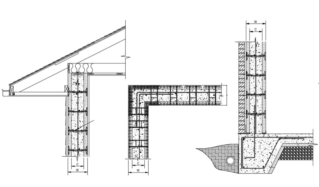Wall Supporting Roof Section CAD Drawing Cadbull