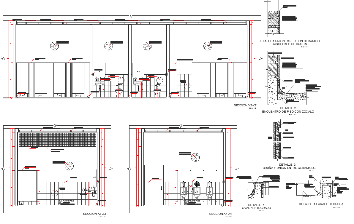 Wall section detail and toilet elevation detail dwg file - Cadbull