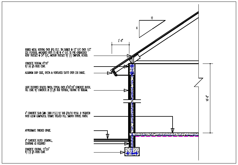 Wall section view of house detail and roof plan layout dwg file - Cadbull