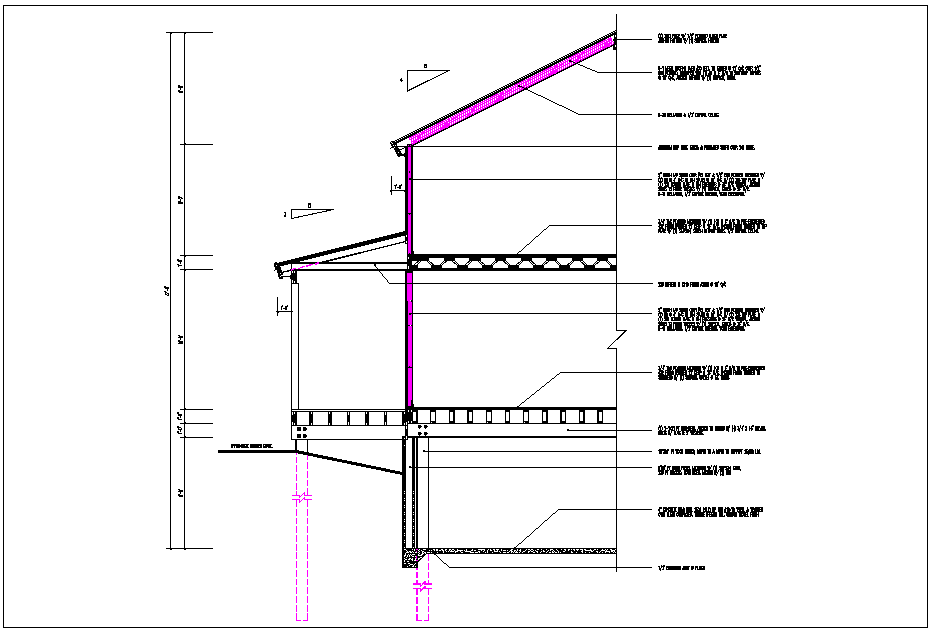 Wall section view of house detail dwg file - Cadbull