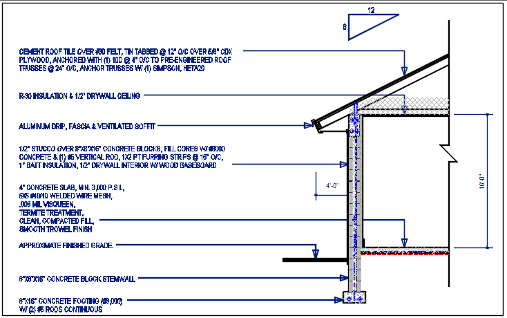 Wall section view of house detail dwg file - Cadbull