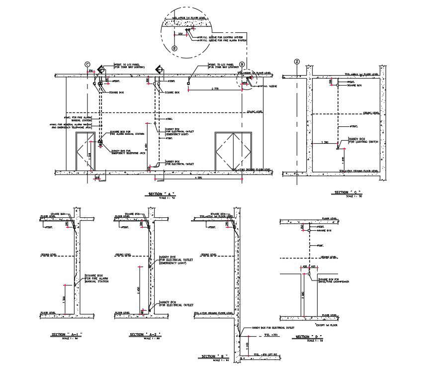 Wall Insulation Electrical Emergency Wiring Section Drawing DWG File ...