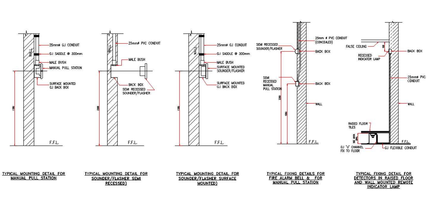Wall Mounting Electrical Fixing Drawing DWG File Cadbull