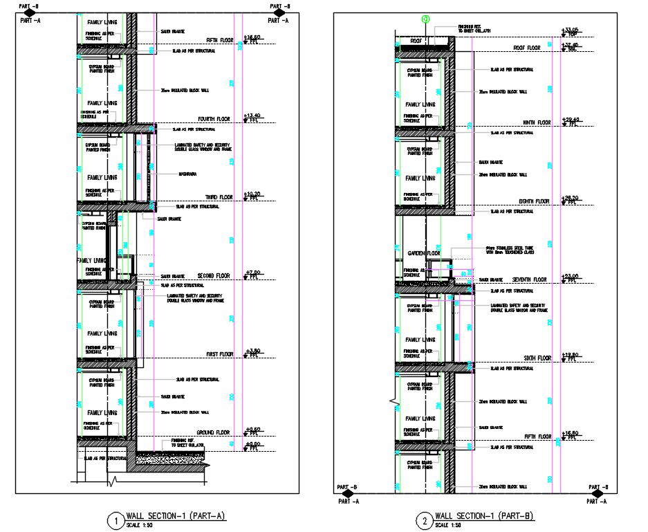 Wall Section AutoCAD Free Download DWG File - Cadbull