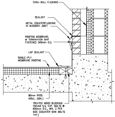 Wall and Roof Junction detail section design drawing in AutoCAD file ...