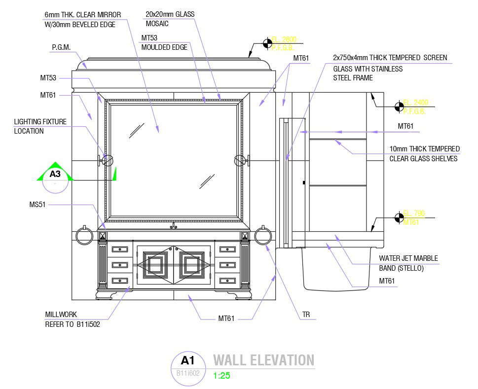 Wall elevation design in AutoCAD 2D drawing, dwg file, CAD file - Cadbull