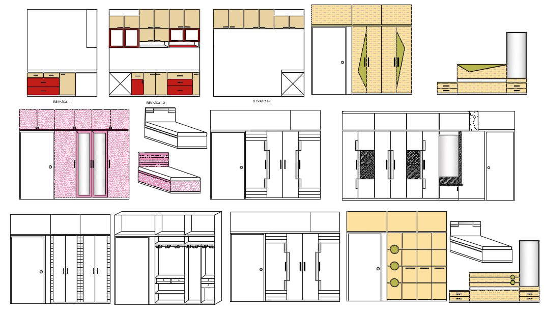 Wardrobe Furniture Blocks Elevation AutoCAD Drawing Cadbull