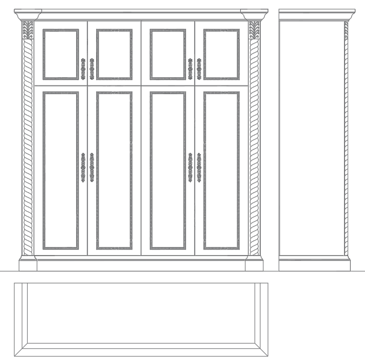 Wardrobe Design With Three side Elevation CAD Drawing In DWG File - Cadbull