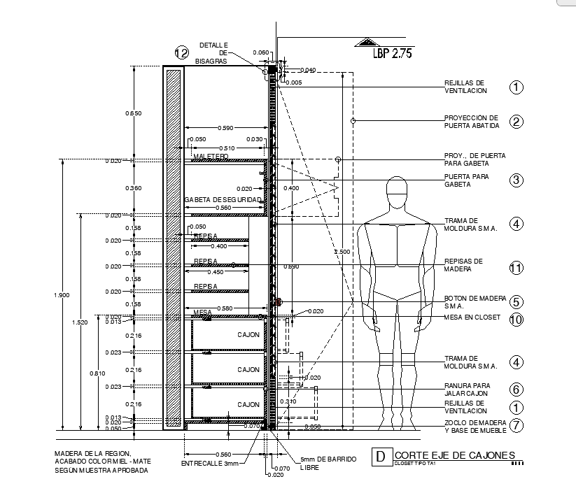 Wardrobe section detail drawing defined in this AutoCAD drawing file ...