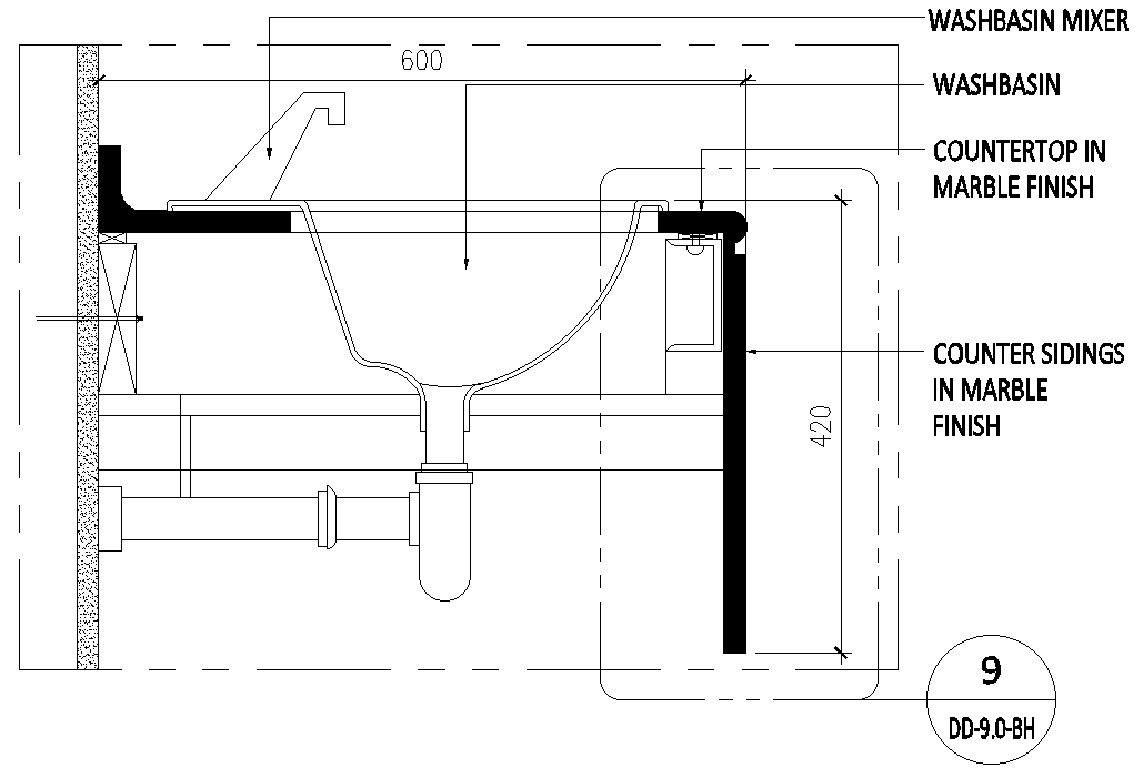 Washbasin mixer details with countertop in marble details dwg autocad ...