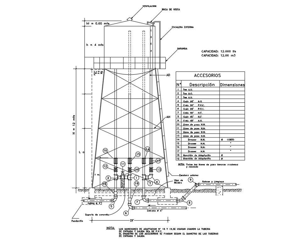 Water Storage Tank Section Drawing For DWG File - Cadbull