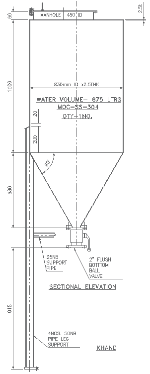 Water Storage Tank Sectional Elevation Design AutoCAD DWG File