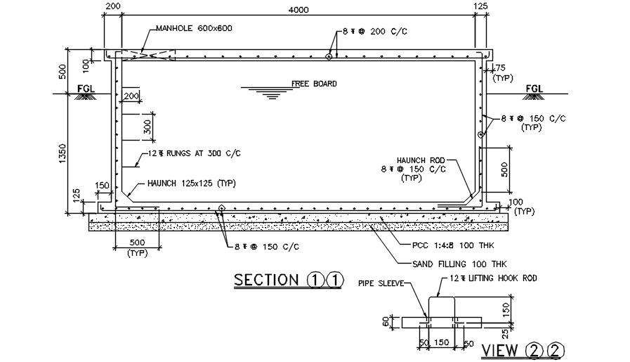 Water Tank Manhole Section Autocad Drawing Dwg File - Cadbull