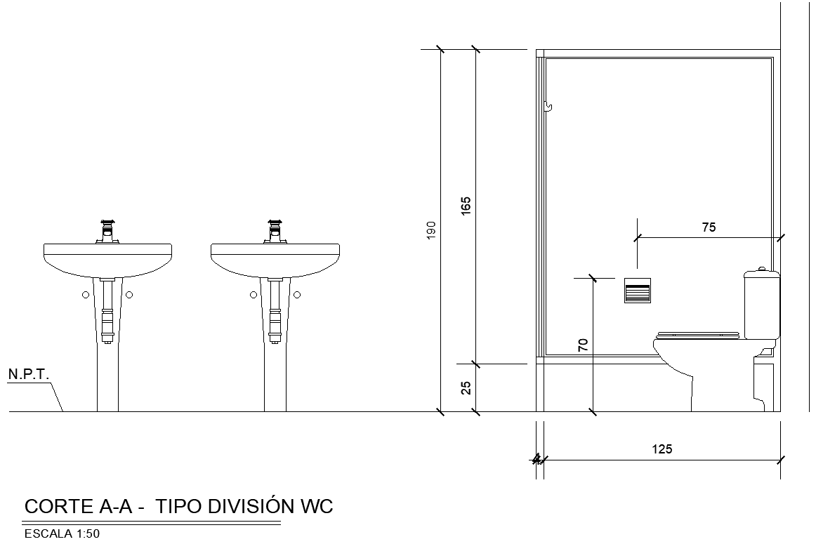 Water closet or Toilet and wash basin Detail Section DWG AutoCAD file ...