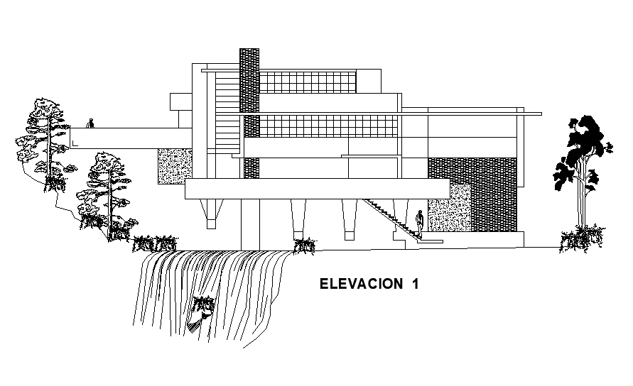 Waterfall House Building Elevation Drawing Download DWG File - Cadbull